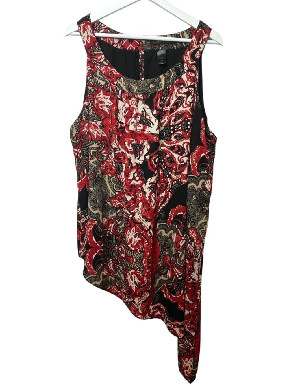 Ashley Stewart Plus 26 Boho Tunic Red Black Asymmetrical Top